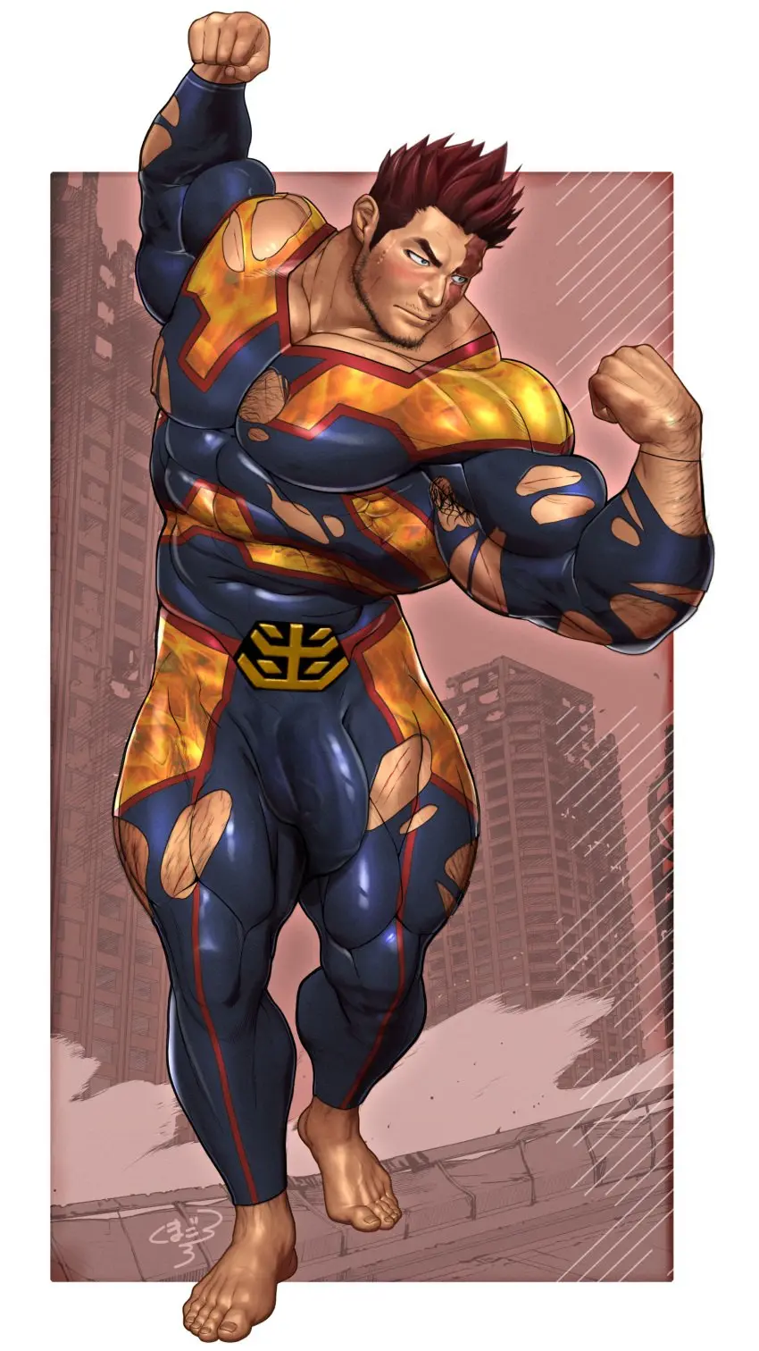 Image clothing,nipples,male,penis,red_hair,muscular,muscular_male,male_only,yaoi,my_hero_academia,bara,bulge,male_nipples,penis_outline,tight_clothing,scar,big_bulge,daddy,masculine_male,dilf,mature_male,endeavor_(my_hero_academia),enji_todoroki,kumagorow