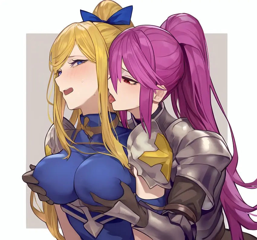 Image breasts,female,ai_generated,nai_diffusion,yuri,incest,sisters,breast_grab,kissing,another_eden,kissing_neck,sister_and_sister,anabel_(another_eden),deirdre_(another_eden)