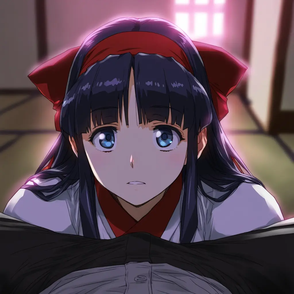 Image 1girls,female,hi_res,long_hair,looking_at_viewer,1boy,black_hair,blue_eyes,male,thighs,erection,spread_legs,parted_lips,hair_ribbon,pov,erection_under_clothes,samurai_shodown,king_of_fighters,snk,sexually_suggestive,imminent_oral,nakoruru,ainu_clothes