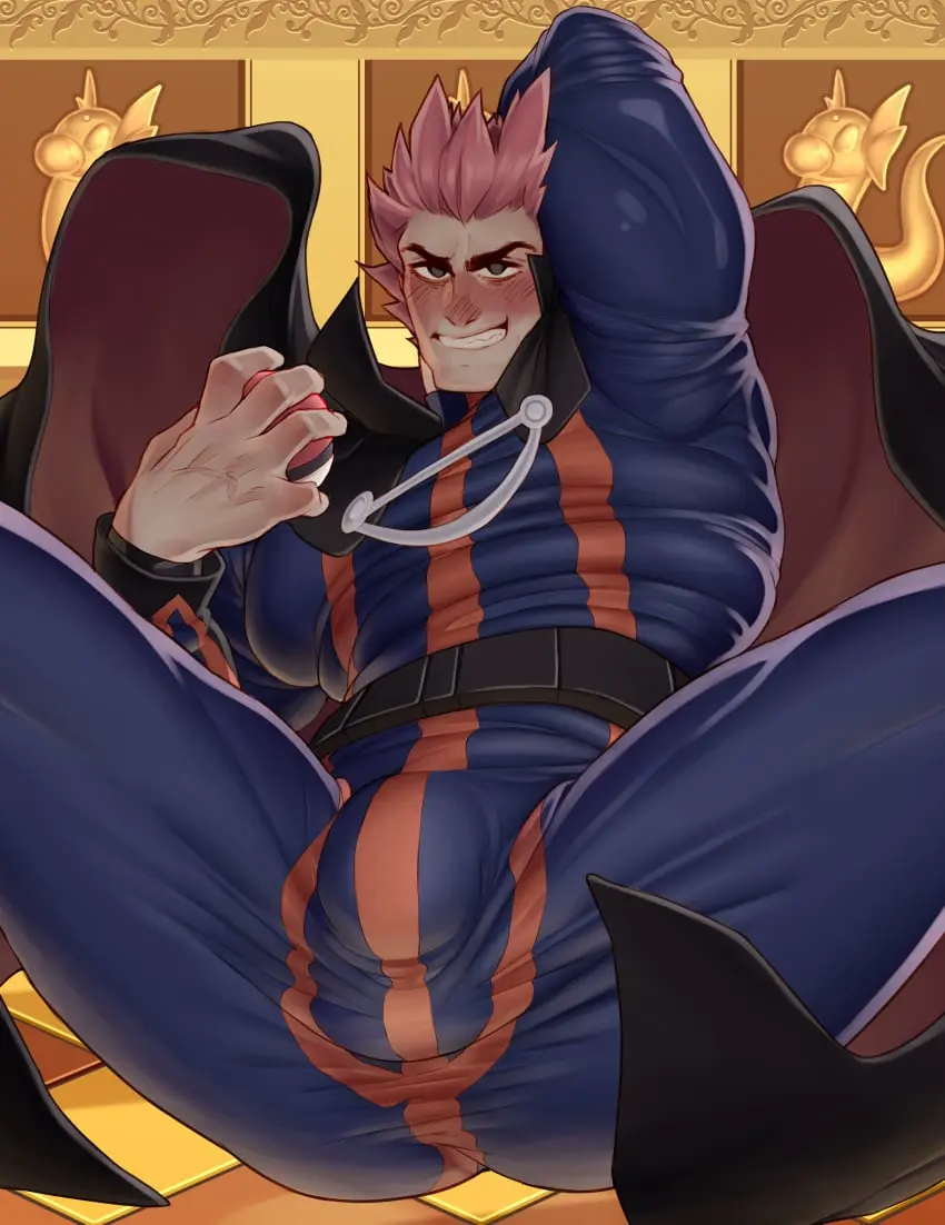 Image blush,clothing,male,pokemon,muscular,muscular_male,male_only,yaoi,bara,bulge,tight_clothing,pokemon_hgss,pokemon_gsc,lance_(pokemon),ruisselait