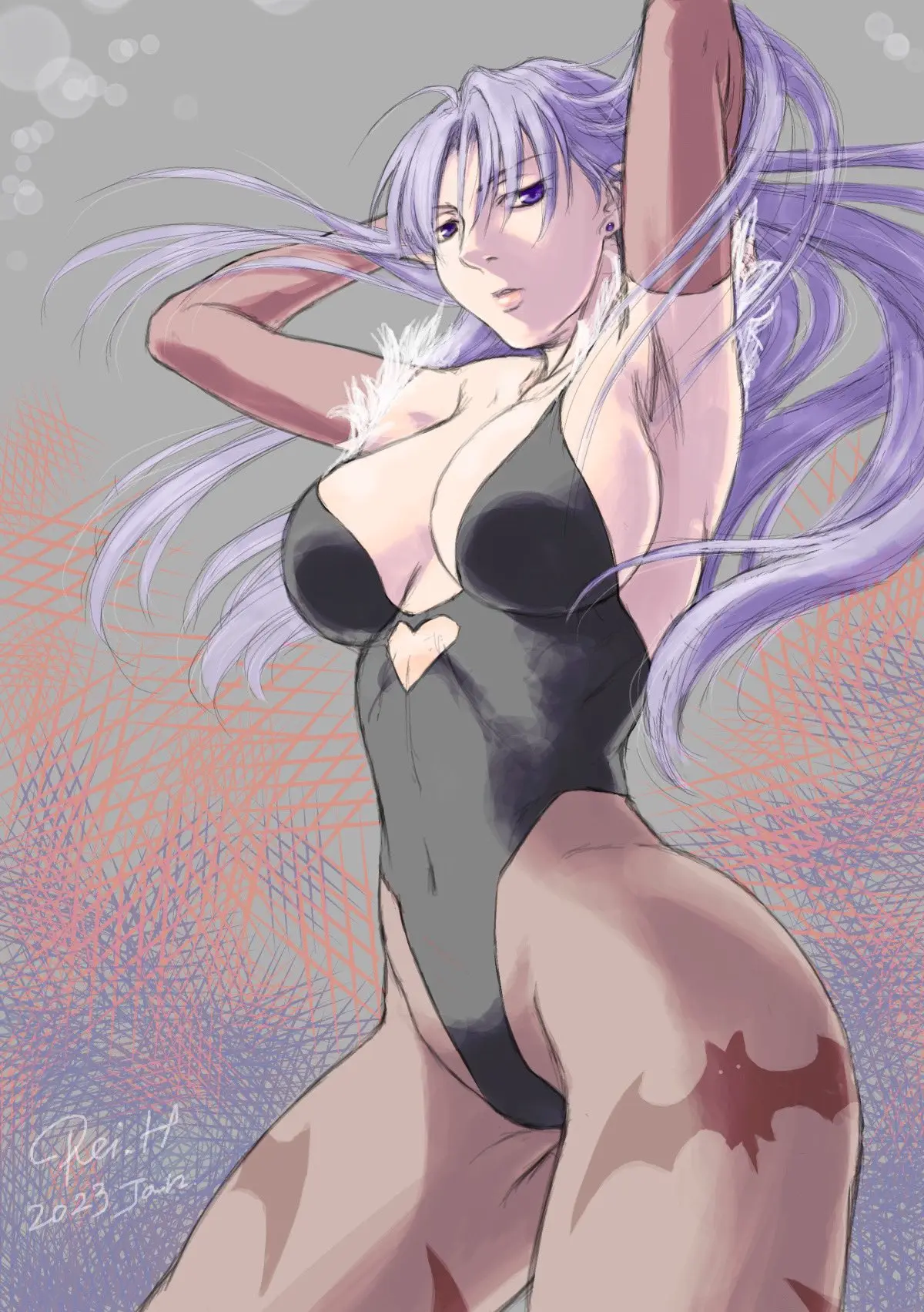 Image 1girls,big_breasts,breasts,female,female_only,highres,large_breasts,long_hair,looking_at_viewer,solo,blue_eyes,thighs,voluptuous,armpits,arms_behind_head,artist_name,cleavage,legs,parted_lips,demon,half-closed_eyes,busty,pose,posing,purple_hair,demon_girl,covered_navel,leotard,pantyhose,darkstalkers,morrigan_aensland,succubus,sensual,capcom,drawn,pink_lips,serious,sexy_armpits,seductive_gaze