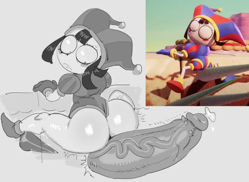 Image 1girls,female,male,penis,ass,big_ass,big_penis,2d,tagme,monochrome,reference_image,pomni,pomni_(the_amazing_digital_circus),the_amazing_digital_circus,breadcatta