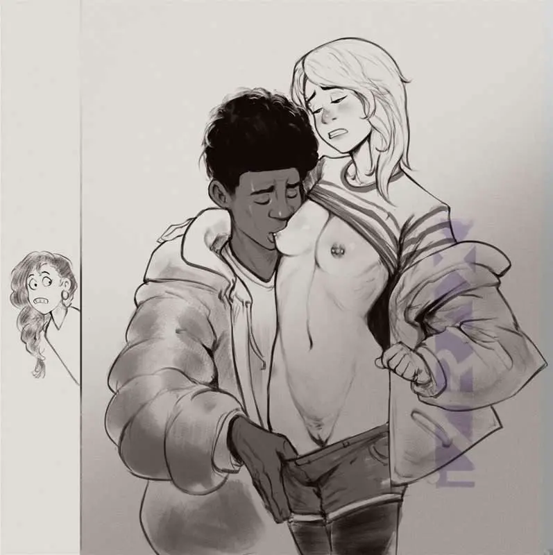 Image 1girls,female,light-skinned_female,light_skin,1boy,male,dark-skinned_male,dark_skin,color,male/female,2d,couple,couple_(romantic),monochrome,romantic_couple,breast_sucking,2d_(artwork),undressing,caught_in_the_act,marvel,marvel_comics,superheroine,imminent_sex,spider-man_(series),eyebrow_piercing,superhero,illustration,gwen_stacy,spider-gwen,gwen_stacy_(spider-verse),spider-man:_across_the_spider-verse,spider-man:_into_the_spider-verse,miles_morales,izra,miles_morales_(spider-verse)