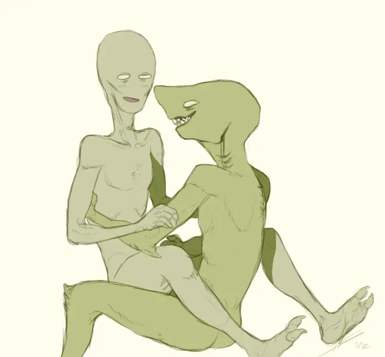 Image blush,male,smiling,2boys,male/male,male_only,yaoi,color,happy,2d,naked,green_skin,looking_at_partner,gay,gay_sex,romantic,romantic_couple,artist_signature,looking_at_another,shark,2d_artwork,gills,naked_male,alien,white_eyes,no_visible_genitalia,alien_humanoid,skinny_male,slight_blush,shark_humanoid,alien_boy,homestuck,ms_paint_adventures,the_felt,leprechaun_(homestuck),holding_onto_partner,2012,shark_boy,die_(homestuck),fin_(homestuck),rollingthedices