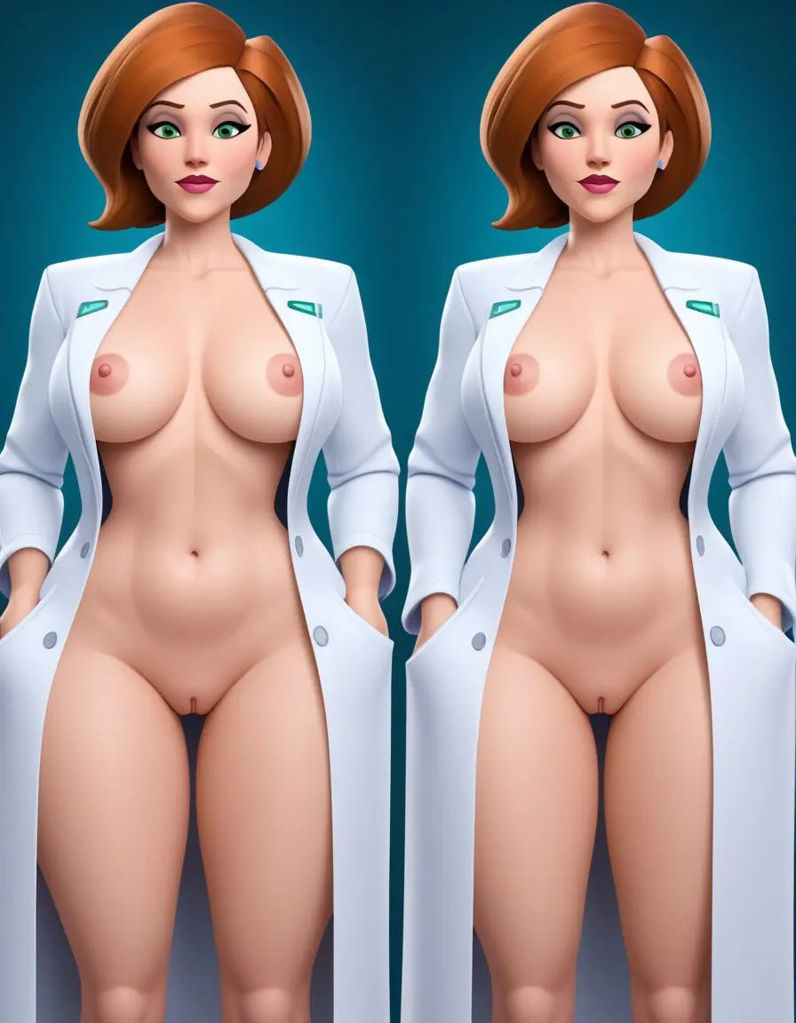 Image big_breasts,breasts,female,nipples,nude,pussy,disney,milf,wide_hips,ai_generated,3d,disney_channel,partially_clothed,labcoat,kim_possible,ann_possible