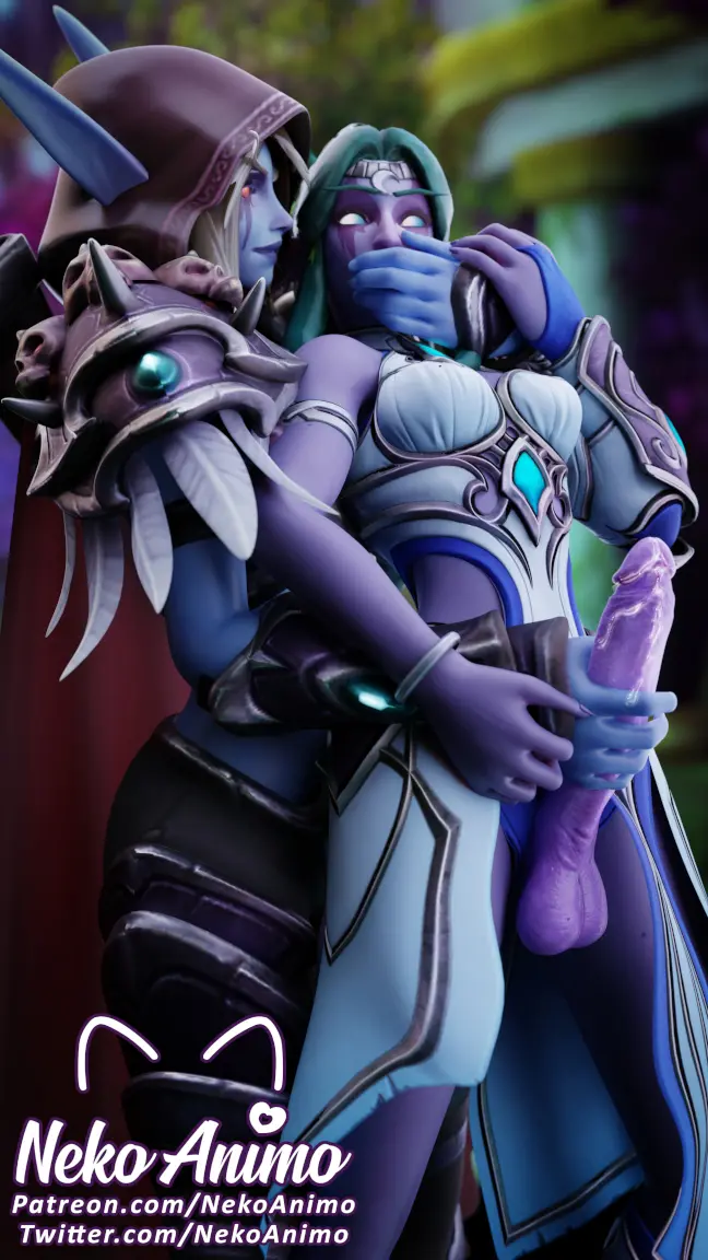 Image 1girls,female,nude,penis,big_penis,1futa,futanari,intersex,purple_skin,blonde_hair,warcraft,world_of_warcraft,3d,green_hair,handjob,interspecies,blizzard_entertainment,blue_skin,undead,tyrande_whisperwind,forsaken,sylvanas_windrunner,undead_(warcraft),nekoanimo