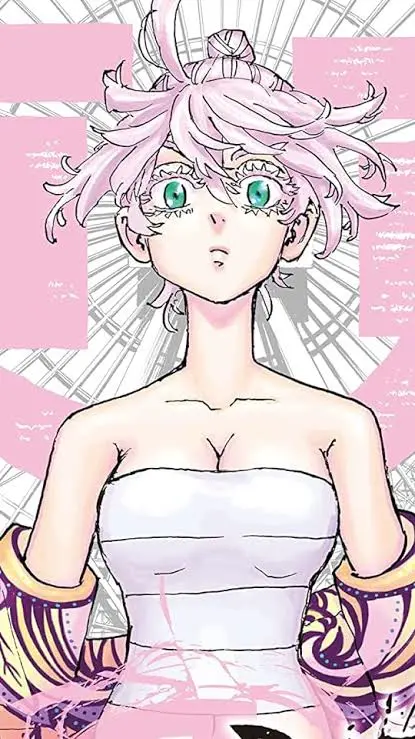 Image 1girls,big_breasts,breasts,female,female_only,female_focus,pink_hair,green_eyes,commentary_request,non_nude,cover,official_art,request,cover_page,sarashi,tokyo_revengers,delinquent,manga_cover,gangster,senju_kawaragi