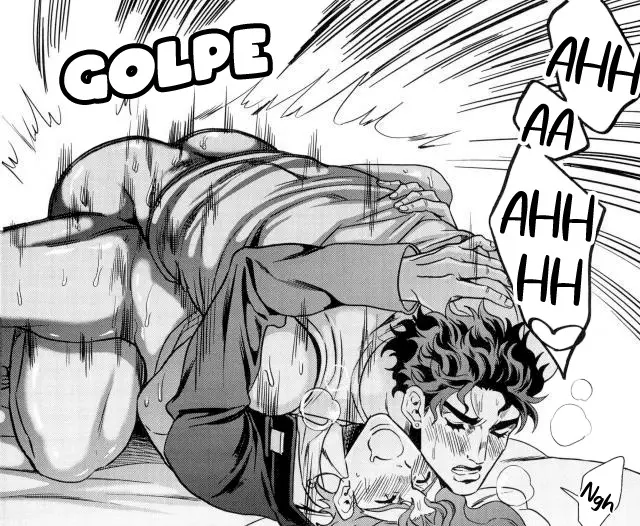 Image male,2boys,male/male,male_only,yaoi,gay,spanish_text,male_penetrating_male,mating_press,jojo's_bizarre_adventure,stardust_crusaders,jotaro_kujo,noriaki_kakyoin,amarans