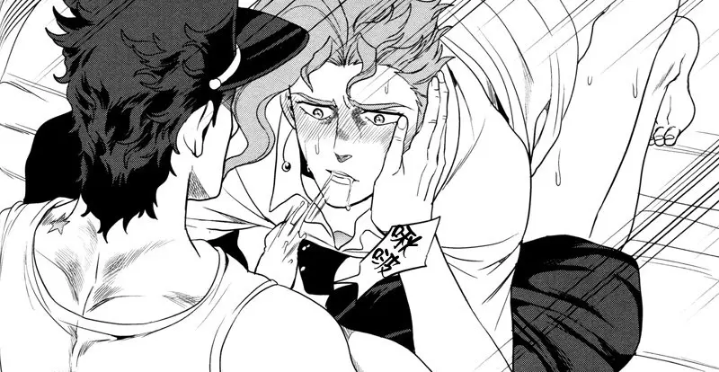 Image cum,male,oral,2boys,male/male,male_only,yaoi,jojo's_bizarre_adventure,stardust_crusaders,joestar_birthmark,jotaro_kujo,noriaki_kakyoin,amarans
