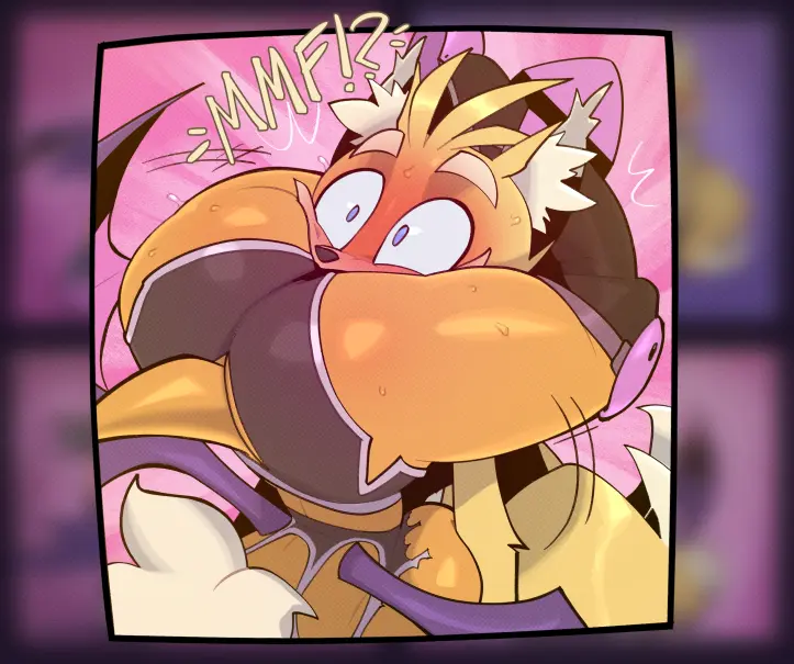 Image big_breasts,breasts,female,blue_eyes,male,thick_thighs,duo,tan_skin,hair,male/female,anthro,tan_body,blonde_hair,comic,canid,canine,fur,mammal,yellow_body,yellow_fur,sega,sonic_(series),sonic_the_hedgehog_(series),fox,older_female,younger_male,anthro_on_anthro,age_difference,bat,rouge_the_bat,short_shorts,miles_prower,tails,tails_the_fox,head_between_thighs,bigdad,thigh_squeeze