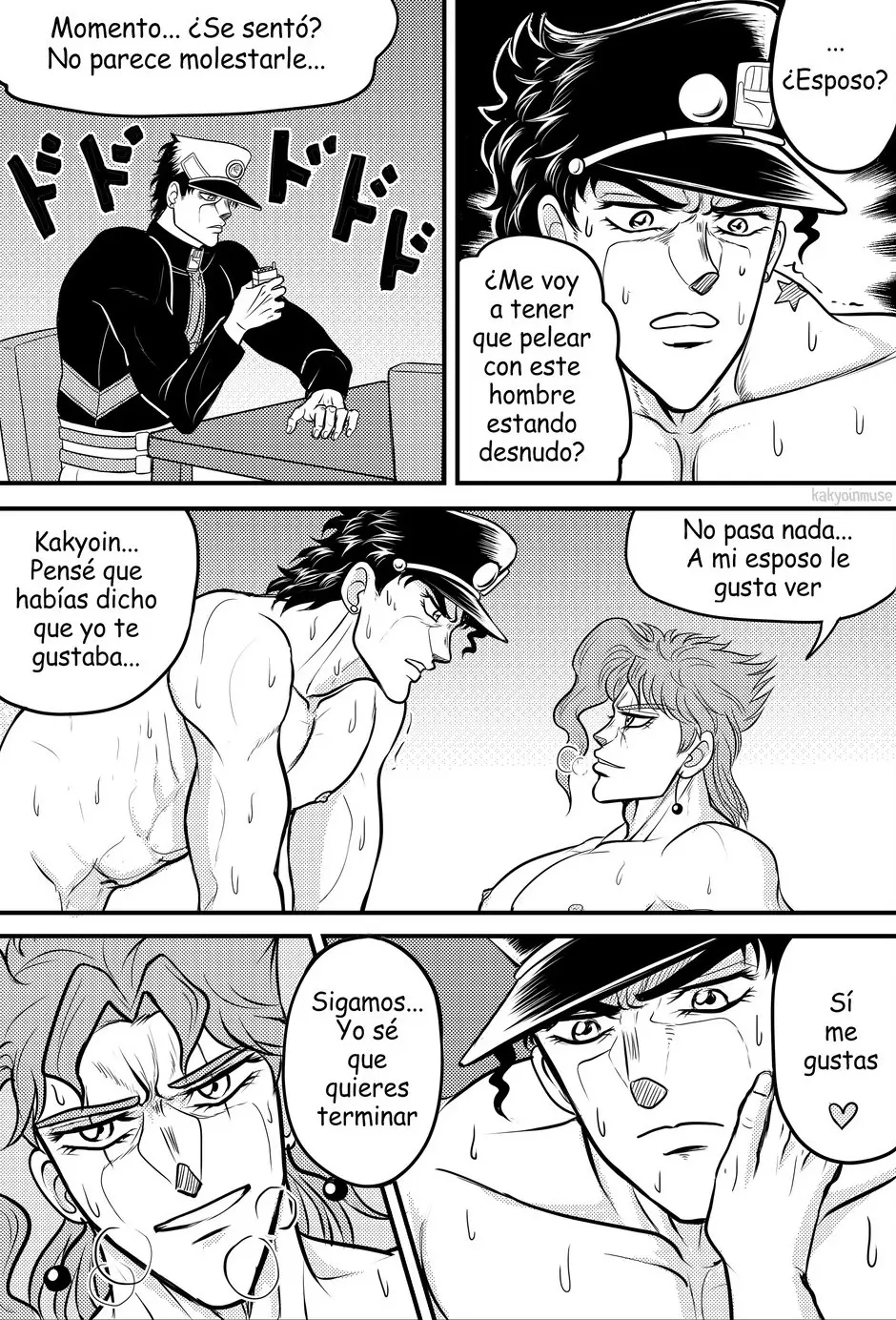 Image male,nude,male/male,male_only,yaoi,nude_male,gay,spanish_text,jojo's_bizarre_adventure,stardust_crusaders,jotaro_kujo,noriaki_kakyoin,kakyoinmuse