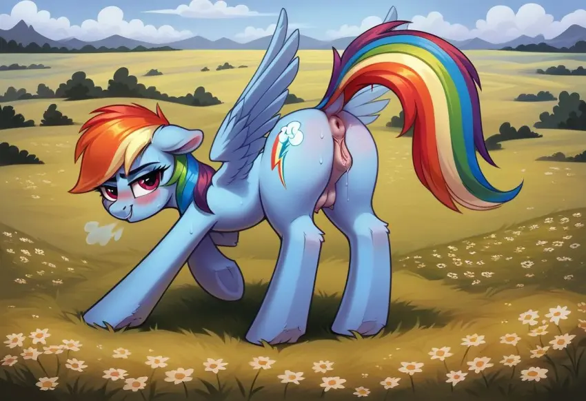 Image breasts,female,nipples,smile,pussy,tail,biting_lip,ai_generated,wings,anus,pink_eyes,fur,blue_body,friendship_is_magic,hasbro,my_little_pony,blue_fur,animal_genitalia,hooves,feral,animal_pussy,crotchboobs,equine_genitalia,equine_pussy,rainbow_dash_(mlp),pegasus,quadruped,rainbow_hair,dock
