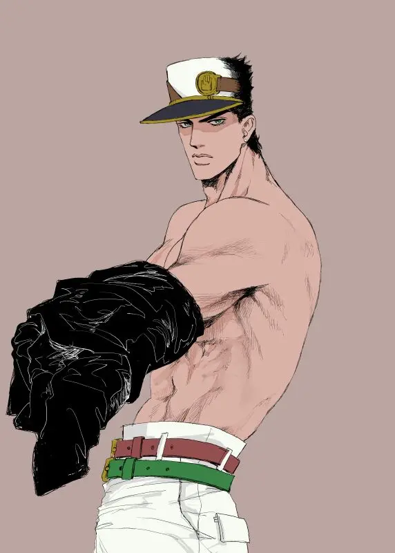 Image solo,1boy,male,muscular,muscular_male,male_only,undressing,jojo's_bizarre_adventure,dilf,jotaro_kujo