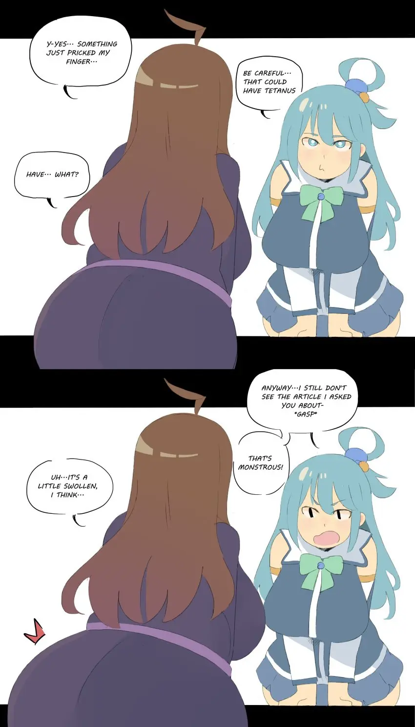 Image breasts,brown_eyes,female,female_only,long_hair,2girls,blue_eyes,blue_hair,ass,female_focus,huge_ass,huge_breasts,text,absurd_res,brown_hair,comic,dialogue,looking_at_another,english_text,expansion,2024,matching_hair/eyes,speech_bubble,english,ass_expansion,breast_expansion,kono_subarashii_sekai_ni_shukufuku_wo!,weight_gain,aqua_(konosuba),wiz_(konosuba),napolitane