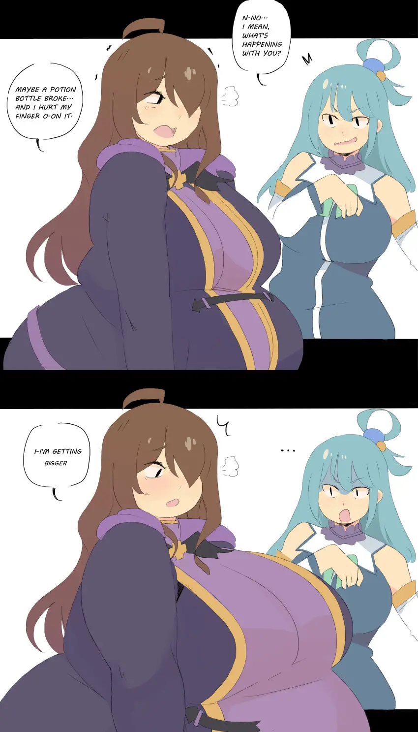 Image breasts,brown_eyes,female,female_only,long_hair,2girls,blue_eyes,blue_hair,ass,female_focus,huge_ass,hair_over_one_eye,belly,huge_belly,huge_breasts,text,absurd_res,brown_hair,comic,dialogue,looking_at_another,english_text,expansion,2024,matching_hair/eyes,speech_bubble,english,breast_expansion,bbw,kono_subarashii_sekai_ni_shukufuku_wo!,weight_gain,aqua_(konosuba),wiz_(konosuba),belly_expansion,napolitane