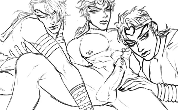 Image clothed,male,penis,threesome,piercing,gay,vampire,leaking_cum,nipple_piercing,3boys,jojo's_bizarre_adventure,stone_ocean,penis_piercing,penis_out,urethral_insertion,selfcest,stardust_crusaders,dio_brando
