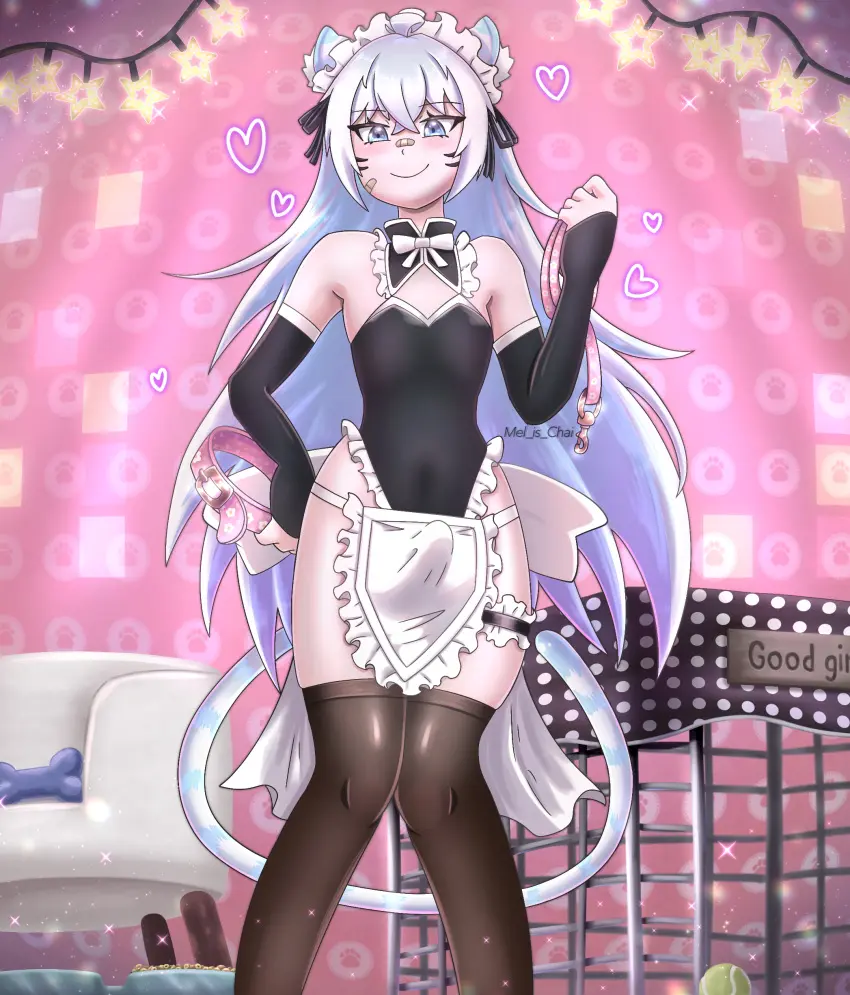 Image long_hair,standing,male,penis,tail,thighhighs,erection,virtual_youtuber,femboy,vtuber,maid,maid_uniform,boner,indie_virtual_youtuber,erection_under_clothing,taiga_(bungotaiga),taigaxholic