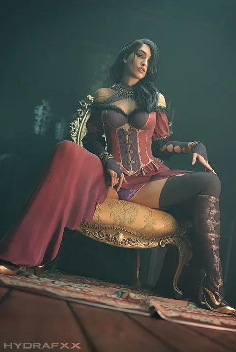 Image female,looking_at_viewer,black_hair,panties,watermark,tagme,sitting,dress,mature_female,3d,sitting_on_chair,high_heel_boots,upskirt,legs_spread,purple_panties,dragon's_dogma,dragon's_dogma_2,hydrafxx,wilhelmina,wilhelmina_(dragon's_dogma)