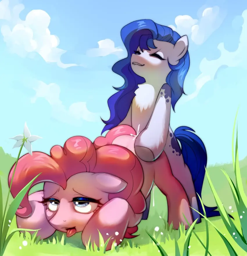 Image female,hi_res,blue_eyes,tongue_out,tongue,sex,duo,doggy_style,sky,happy,from_behind_position,mythology,absurd_res,cloud,ejaculation,mammal,horn,female/female,friendship_is_magic,hasbro,my_little_pony,plant,mythological_creature,equid,equine,horse,pony,unicorn,grass,cloudy_sky,pinkie_pie_(mlp),mythological_equine,rarity_(mlp),fantasysong