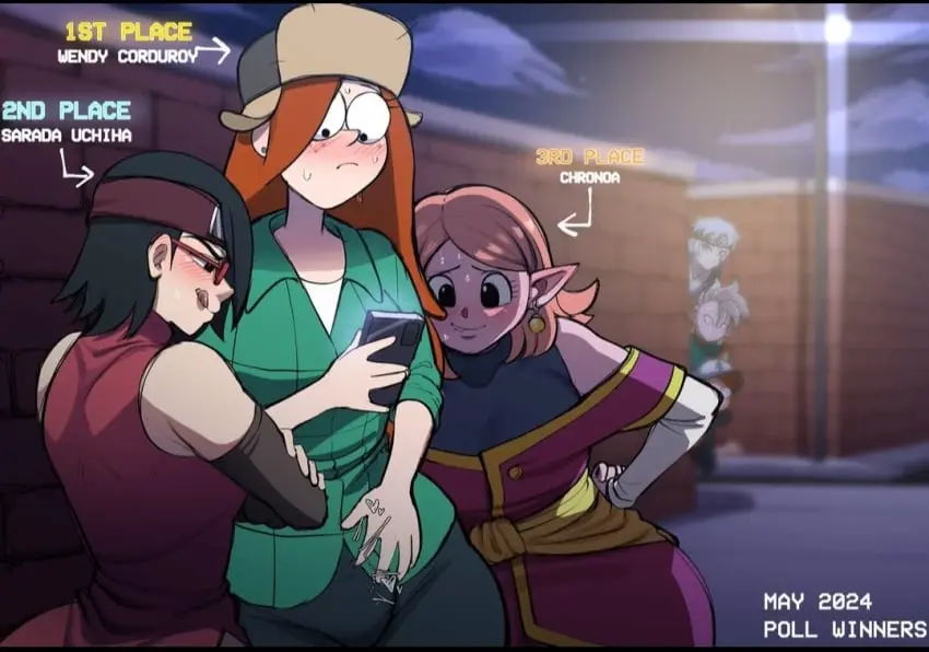 Image female,male,multiple_girls,futanari,intersex,wide_hips,text,dragon_ball,dragon_ball_z,gravity_falls,bulge,night,multiple_boys,english_text,naruto,naruto_(series),boruto:_naruto_next_generations,3girls,3boys,crossover,looking_at_phone,chronoa,kaioshin_of_time,sarada_uchiha,blackwhiplash,bwl,dragon_ball_xenoverse,eastern_and_western_character,implied_futa,uchiha_sarada,wendy_corduroy,poll_winner,dipper_pines,throbbing_uterus,mitsuki_(naruto),shin_(dragon_ball)