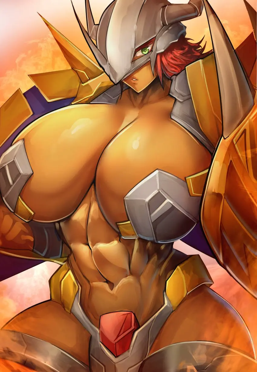 Image 1girls,2023,big_breasts,breasts,female,solo,red_hair,muscular,solo_female,huge_breasts,tagme,green_eyes,monster_girl,abs,muscular_female,digimon,rule_63,genderswap_(mtf),genderswap,wargreymon,manob0028
