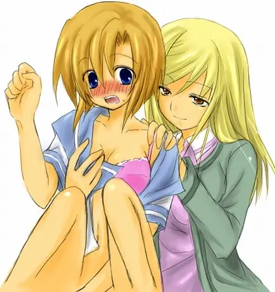 Image blush,breasts,brown_eyes,female,female_only,long_hair,open_mouth,simple_background,smile,2girls,blue_eyes,multiple_girls,short_hair,bra,underwear,embarrassed,lingerie,blonde_hair,school_uniform,artist_request,brown_hair,hand_on_shoulder,looking_at_another,yuri,serafuku,female/female,undressing,age_difference,hand_on_breast,07th_expansion,higurashi_no_naku_koro_ni,pink_bra,third-party_source,ryuuguu_rena,takano_miyo