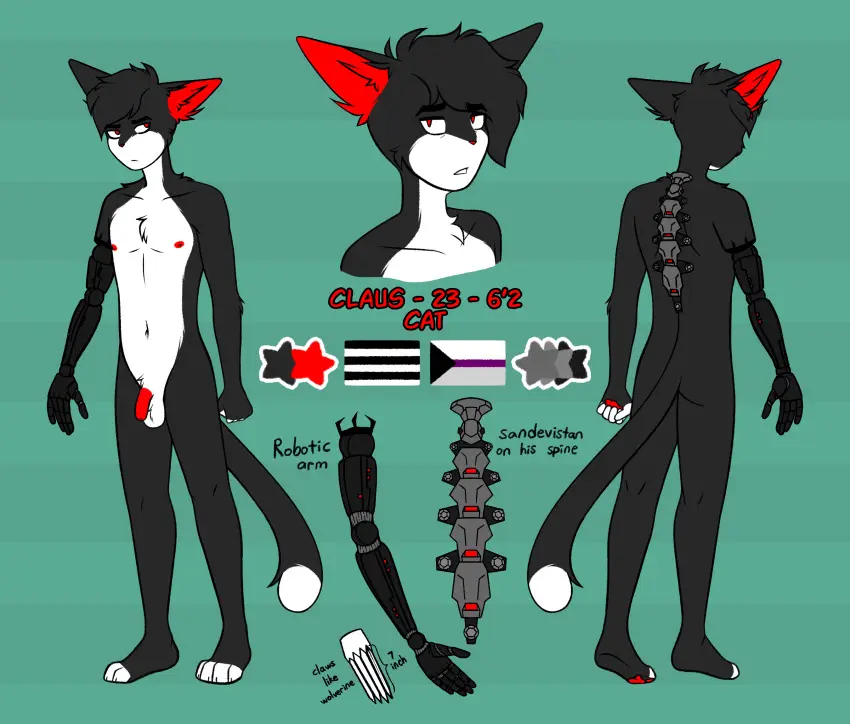 Image hi_res,solo,male,humanoid,male_only,anthro,mammal,feline,male_focus,felid,domestic_cat,felis,model_sheet,tuxedo_cat,claus_(timmy_rap_1o1),demisexual_pride_colors,lemonpuff