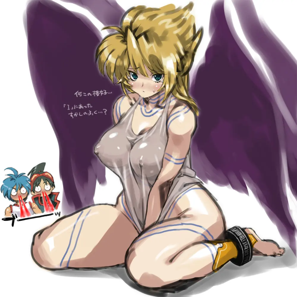 Image 1girls,blush,breasts,clothing,female,highres,large_breasts,looking_at_viewer,no_bra,shirt,simple_background,white_background,black_hair,blue_hair,male,short_hair,sweat,female_focus,thick_thighs,thighs,barefoot,ponytail,wide_hips,feet,embarrassed,2boys,bare_shoulders,cleavage,tattoo,angel_wings,feathered_wings,feathers,wings,text,blonde_hair,green_eyes,sitting,dress,tied_hair,sweatdrop,blood,multiple_boys,sleeveless_dress,no_panties,looking_at_another,revealing_clothes,sleeveless,translated,jacket,leg_tattoo,shoulder_tattoo,short_dress,sound_effects,surprised,torn_clothes,tears,wide_eyed,japanese_text,full_body,nipple_bulge,nosebleed,toes,hand_between_legs,1:1,anklet,cosplay,short_ponytail,chibi,arm_behind_back,bare_legs,2020,bare_arms,wariza,grey_dress,torn_dress,undersized_clothes,thigh_tattoo,purple_wings,purple_feathers,breaking_the_fourth_wall,breath_of_fire,breath_of_fire_ii,petitdry,dress_tug,nina_(breath_of_fire_ii),breath_of_fire_v,nina_(breath_of_fire_v)_(cosplay),ryuu_(breath_of_fire_ii),ryuu_(breath_of_fire_v)
