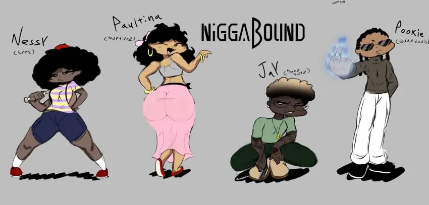 Image female,2girls,male,bubble_butt,curly_hair,earrings,dark-skinned_male,dark_skin,massive_ass,2boys,tattooed_arm,glasses,dark-skinned_female,nintendo,ear_piercing,latina,hood,rule_63,dreadlocks,nose_piercing,shades,race_swap,alternative_universe,mother_(series),afro,slur,the_n_word,giygal,earthbound,ness,paula_jones,paula_polestar,wtf,glock,jeff_andonuts,niggabound,poo_(earthbound)