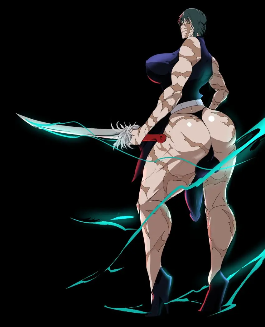 Image big_breasts, breasts, clothed, clothing, human, large_breasts, light_skin, solo, standing, male, penis, short_hair, big_ass, big_penis, huge_ass, looking_back, thick_thighs, 1futa, erection, futanari, intersex, light-skinned_futa, balls, black_background, huge_breasts, light-skinned_male, futa_only, back, green_hair, big_balls, high_heels, holding_object, partially_clothed, thong, solo_futa, back_view, scar, scars, holding_weapon, jujutsu_kaisen, zenin_maki, backsack, lighting, scars_all_over, tenchizone