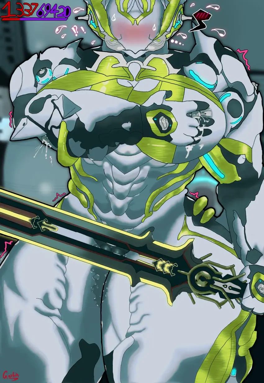 Image 1girls,breasts,female,female_only,large_breasts,solo,pussy,thick_thighs,voluptuous,muscular,wide_hips,embarrassed,solo_female,lactation,muscular_female,warframe,lactation_without_expressing,goybin,hildryn_(warframe),hildryn_prime