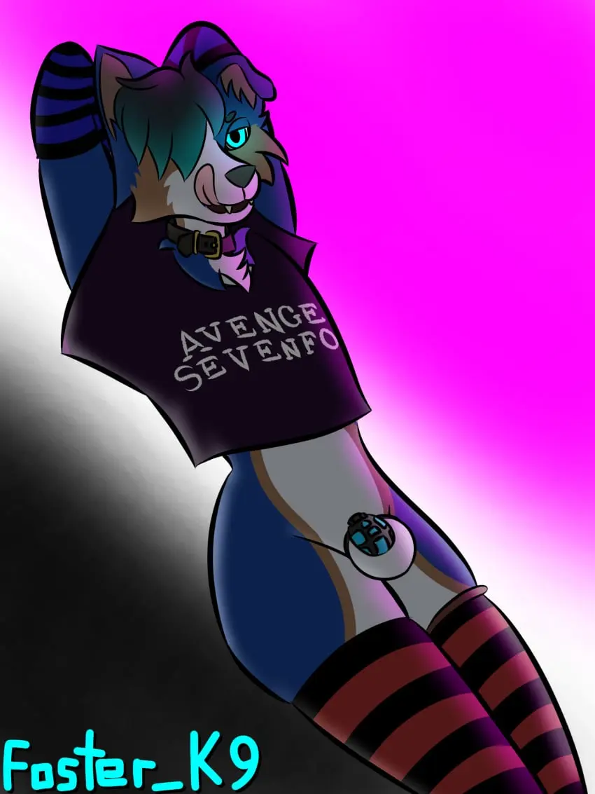 Image clothed,clothing,hi_res,shirt,solo,1boy,male,tongue_out,tongue,femboy,male_only,anthro,1femboy,glowing_eyes,collar,canid,canine,mammal,bottomless,chastity_cage,legwear,thigh_highs,male_focus,topwear,gesture,armwear,glowing,crop_top,suggestive,chastity_device,suggestive_gesture,foster_the_dog_(yaboyfoz!),yaboyfoz!