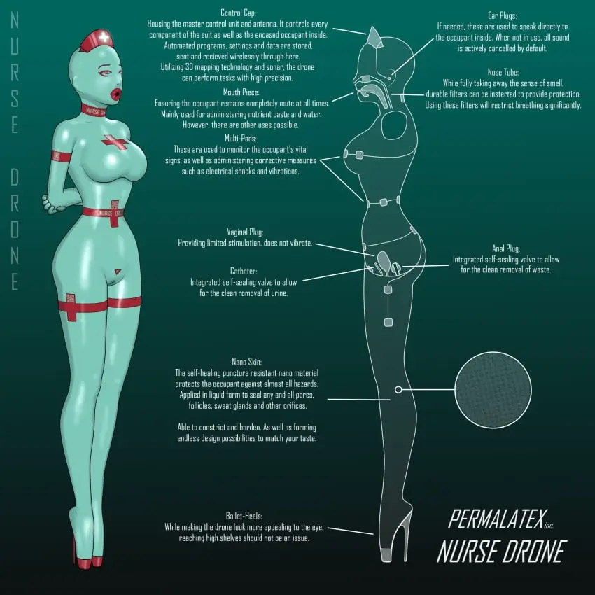 Image female,female_only,standing,gloves,text,indoors,hourglass_figure,high_heels,latex,latex_clothing,tight_clothing,english_text,small_waist,thick_lips,bondage,femsub,fully_clothed,uniform,double_penetration,x-ray,blindfolded,gag,gagged,mask,buttplug,arms_behind_back,bondage_outfit,drone,nurse_cap,red_cross,electric_shock,bimbo_lips,big_lips,latex_suit,story_at_source,sensory_deprivation,shiny_clothes,qr_code,text_on_clothing,nurse,permanent,droneification,nose_tube,permanent_bondage,dronesuit,catheter,schematic,standing_at_attention,ballet_boots,ballet_heels,lmf13,breathing_tube,ear_plugs