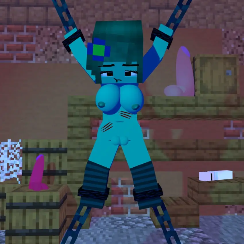 Image 1girls,female,solo,minecraft,bondage,blue_body,bound,hardcore,:t,mine-imator,sextoy
