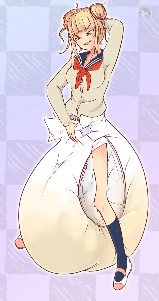 Image female,hand_on_head,my_hero_academia,black_socks,diaper,messy_diaper,himiko_toga,hyper_feces,hyper_scat,hand_on_diaper,hypermess,noxalys