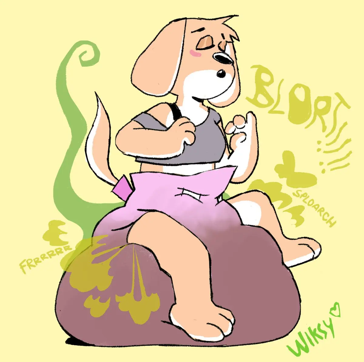 Image tail,furry,closed_eyes,looking_pleasured,canine,dog_ears,diaper,messy_diaper,scat,soiling,hyper_feces,hyper_scat,tail_up,hypermess,pink_diaper,poofy_g_wiksy