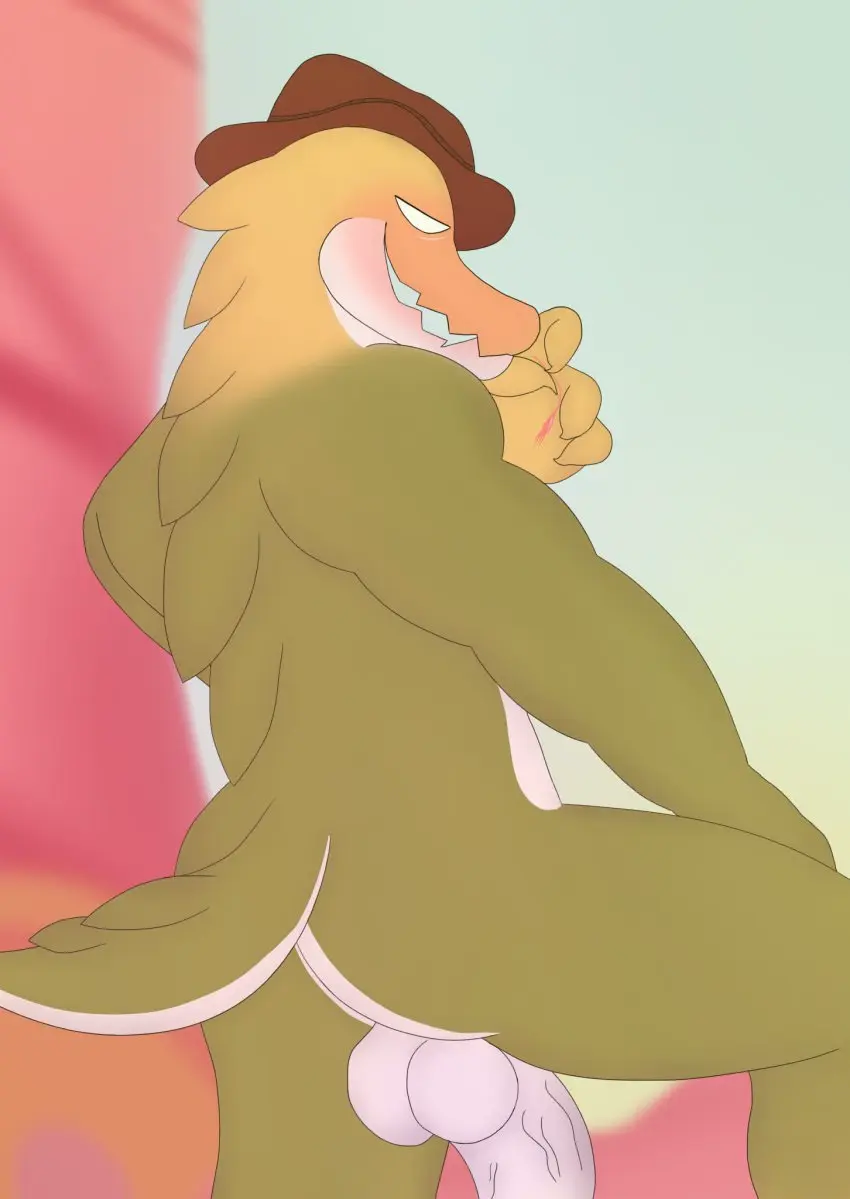 Image blush,solo,1boy,male,penis,humanoid_penis,headwear,male_only,veiny_penis,dick,yellow_body,green_body,solo_male,humanoid_genitalia,white_penis,cowboy_hat,the_amazing_digital_circus,candy,gummigoo_(the_amazing_digital_circus),gummy_(food),cowboy,mixed_skin,rizzmodeus_(artist)