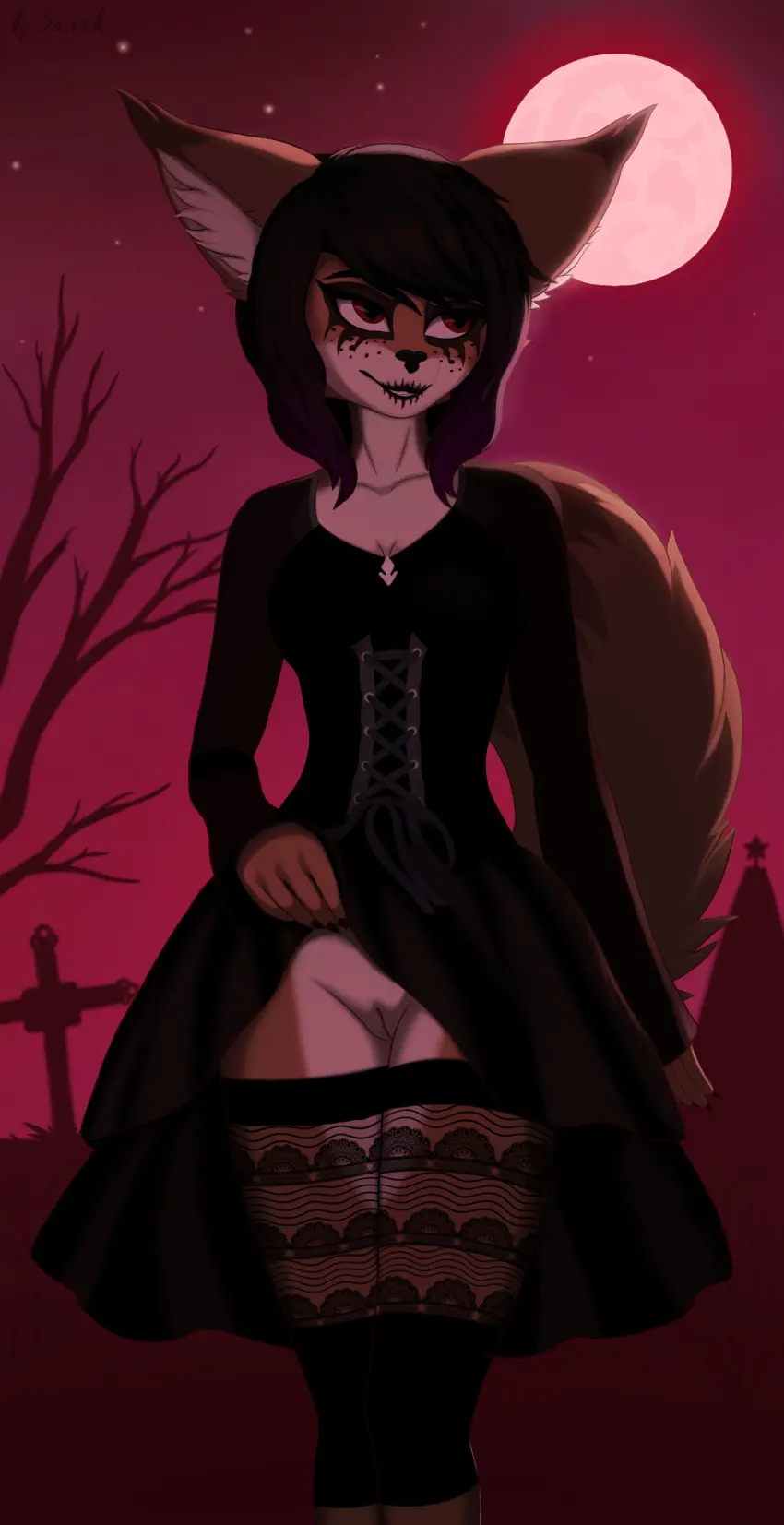 Image clothed,clothing,female,hi_res,red_eyes,simple_background,solo,black_hair,pussy,embarrassed,shy,thigh_socks,digital_drawing_(artwork),digital_media_(artwork),hair,anthro,absurd_res,socks,presenting,night,skirt,footwear,fur,genitals,mammal,makeup,feline,legwear,thigh_highs,brown_fur,brown_body,goth,felid,skirt_lift,light,moonlight,black_clothing,bottomwear,looking_aside,clothing_lift,alternative_fashion,no_underwear,lynx,sanekfingerdraw,cemetery,leg_squeeze