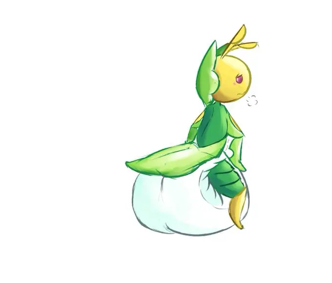 Image 1girls,female,pokemon,pokemon_(species),purple_eyes,yellow_body,squatting,green_body,pokemon_bw,diaper,antennae_(anatomy),leavanny,hands_on_diaper,maeesthetic