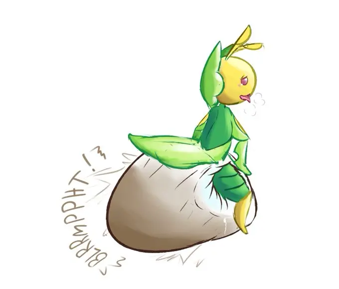 Image pokemon,pokemon_(species),tongue_out,tongue,heavy_breathing,purple_eyes,looking_pleasured,yellow_body,squatting,green_body,onomatopoeia,pokemon_bw,diaper,messy_diaper,antennae_(anatomy),feces,soiling,hyper_feces,hyper_scat,leavanny,hypermess,hands_on_diaper,maeesthetic
