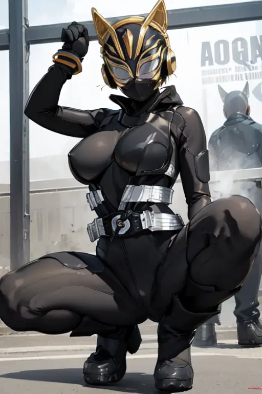 Image breasts,female,female_only,large_breasts,thick_thighs,thighs,ai_generated,armor,helmet,armored_female,kamen_rider,kamen_rider_geats_(series),kamen_rider_na-go