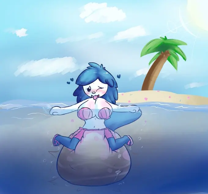 Image 1girls,female,female_only,solo,pokemon,pokemon_(species),tongue_out,tongue,humanoid,water,one_eye_closed,black_eyes,sand,blue_sky,sun,diaper,messy_diaper,feces,palm_tree,seashell,pink_sandals,seashell_bra,pink_diaper,maeesthetic,oshawott