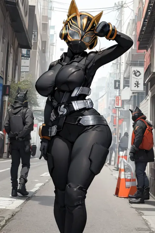 Image breasts,female,female_only,large_breasts,thick_thighs,thighs,ai_generated,armor,helmet,armored_female,kamen_rider,kamen_rider_geats_(series),kamen_rider_na-go