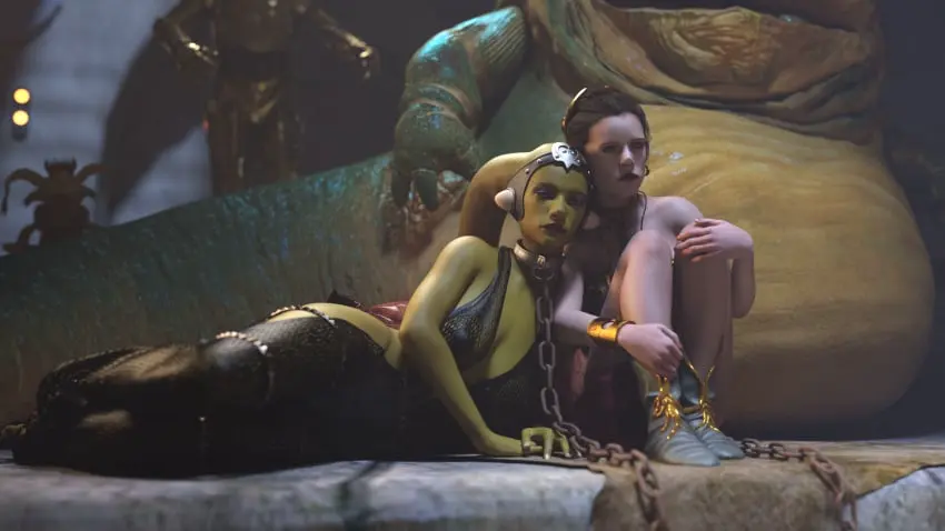 Image breasts,brown_eyes,female,large_breasts,long_hair,2girls,headwear,green_skin,brown_hair,3d,submissive_female,fishnets,femsub,boots,belly_dancer,belly_dancer_outfit,dancer_outfit,chain_leash,chained,jabba's_palace,slave_bikini,slave_collar,slave_outfit,star_wars,braided_hair,harem,twi'lek,slave,hutt,jabba_the_hutt,slavegirl,harem_girl,harem_outfit,lounging,princess_leia_organa,oola,c-3po,alexbridger,enslaved_royal,slave_leia,dancer,salacious_crumb