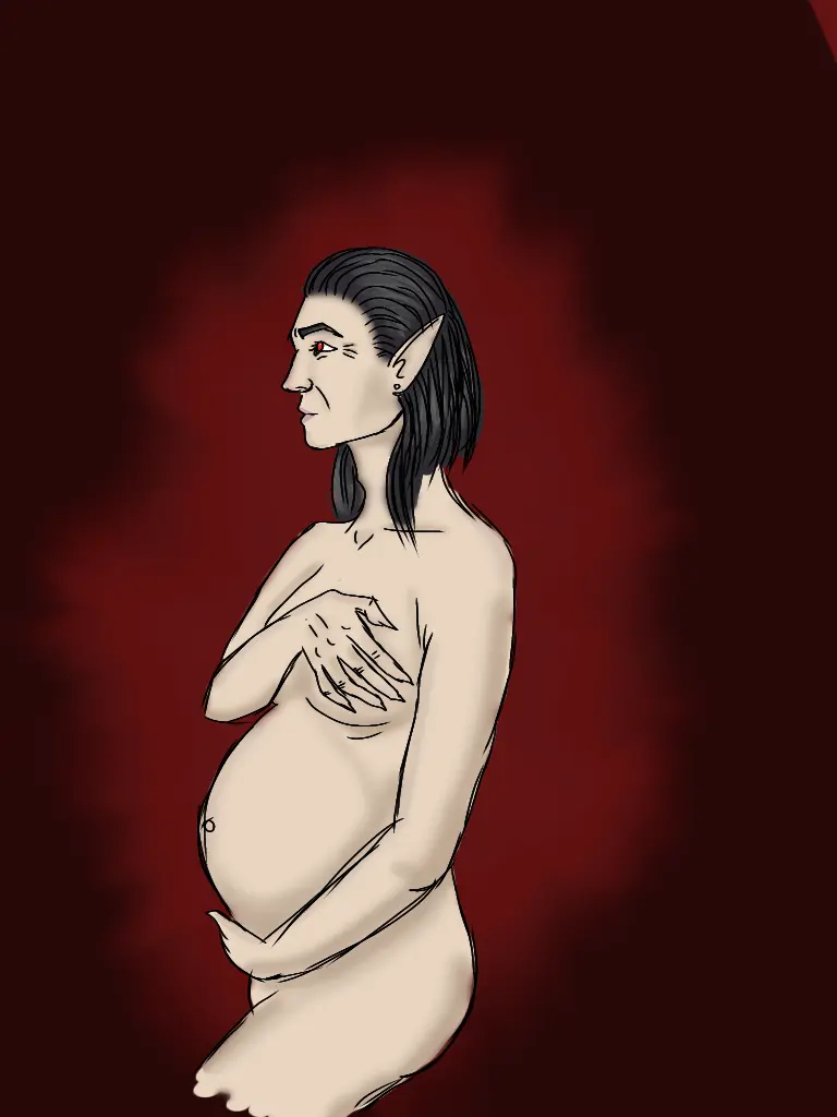 Image red_eyes,solo,1boy,black_hair,male,male_only,pregnant,naked,elf,vampire,baldur's_gate_3,baldur's_gate,pregnant_male,wizards_of_the_coast,artistic_nude,cazador_szarr,szarr_secret_party,only_cazador_enjoyer_ever