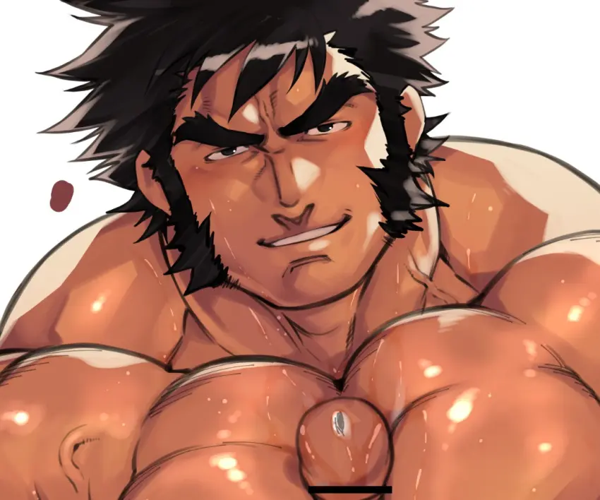 Image looking_at_viewer,smile,male,nude,penis,pokemon,sweat,seductive_smile,erection,muscular,muscular_male,2boys,male_only,yaoi,pov,bara,multiple_boys,precum,thick_eyebrows,precum_drip,male_focus,pectorals,large_pectorals,mature_male,portrait,pov_crotch,thick_neck,quads,pecjob,forked_eyebrows,mutton_chops,pectoral_squeeze,veiny_neck,flexing_pectorals,between_pectorals,bruno_(pokemon),terujirou_(masateruteru)