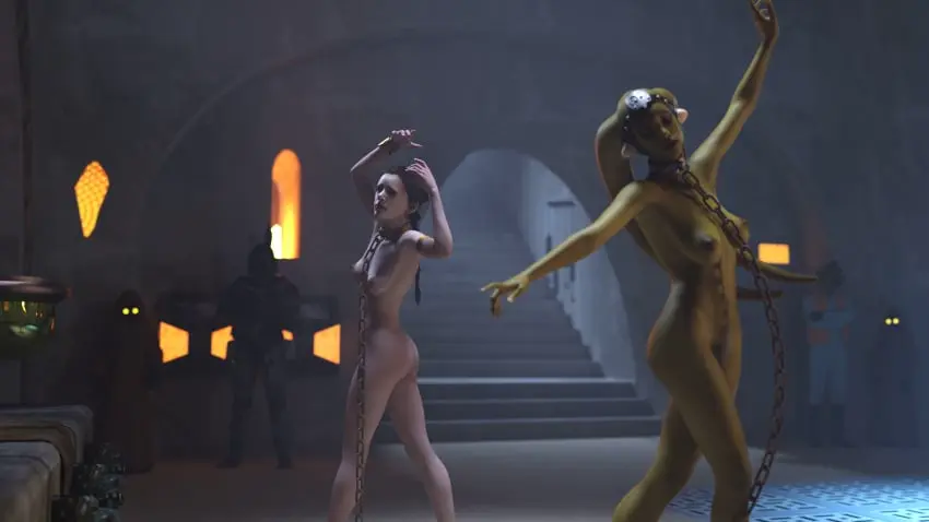 Image breasts,brown_eyes,female,large_breasts,long_hair,2girls,nude,bubble_butt,headwear,armpits,nude_female,medium_breasts,naked,green_skin,brown_hair,3d,submissive_female,femsub,belly_dancer,chain_leash,chained,jabba's_palace,slave_collar,star_wars,braided_hair,harem,twi'lek,slave,slavegirl,dancing,harem_girl,princess_leia_organa,oola,alexbridger,enslaved_royal,slave_leia,dancer,jawa,boba_fett,rodian,salacious_crumb