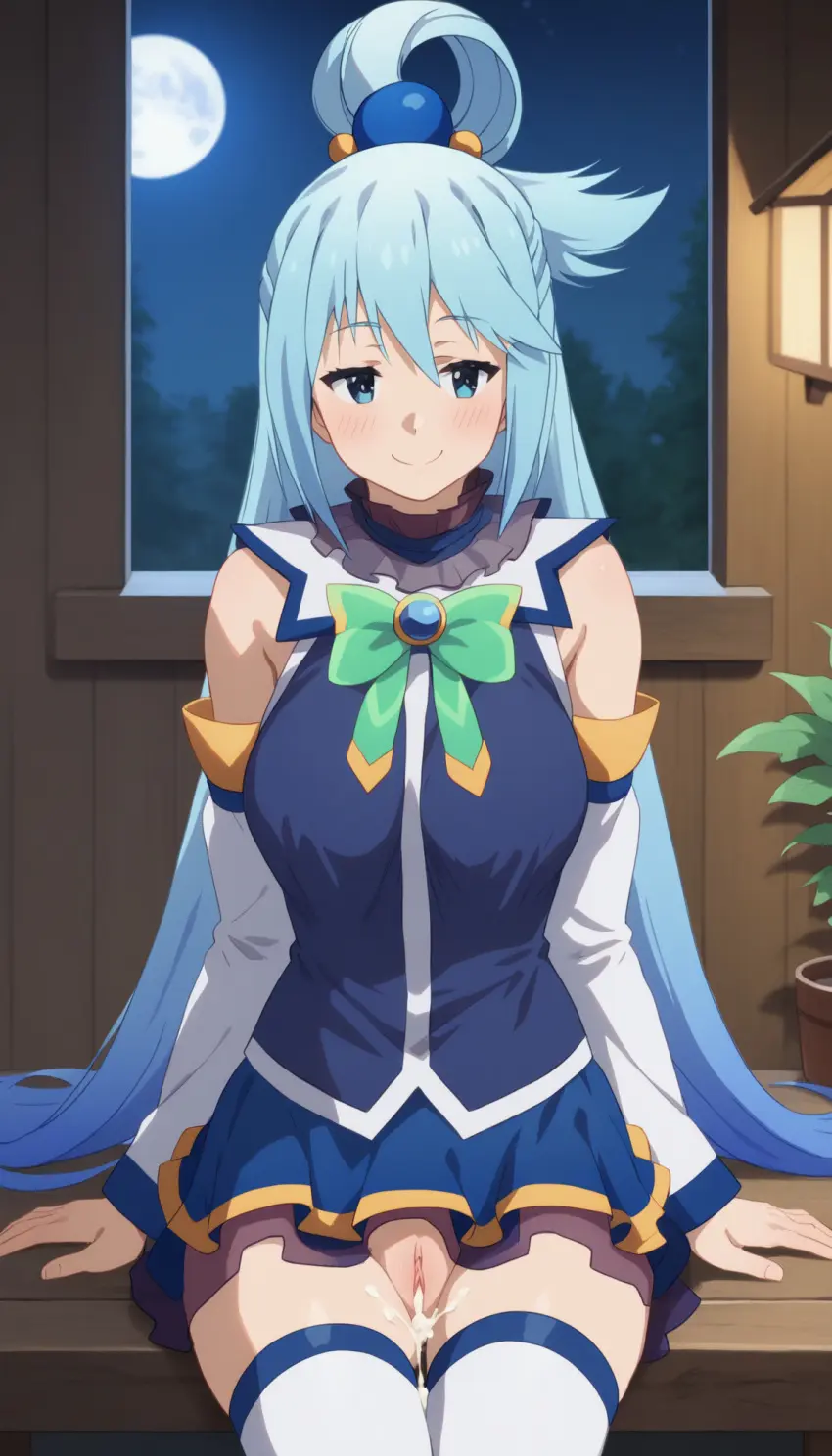 Image 1girls,female,female_only,looking_at_viewer,solo,blue_eyes,blue_hair,cum,pussy,ai_generated,cum_in_pussy,creampie,kono_subarashii_sekai_ni_shukufuku_wo!,aqua_(konosuba),sarthik