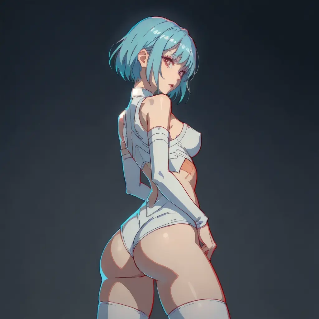 Image female,red_eyes,blue_hair,ai_generated,hair,tagme,butt,neon_genesis_evangelion,rei_ayanami