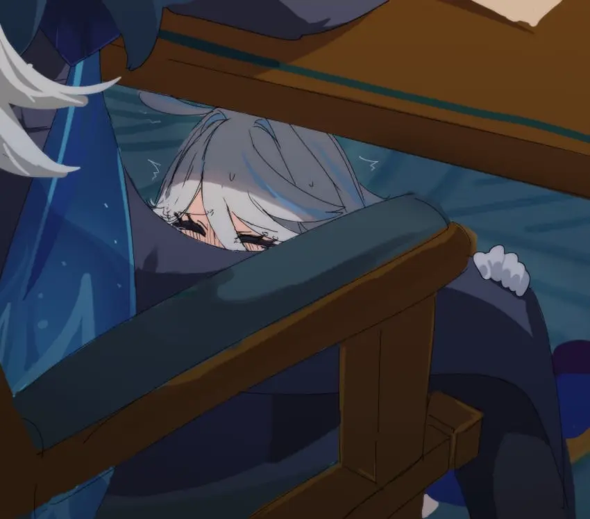 Image 1girls,female,highres,white_hair,1boy,male,short_hair,sitting,closed_eyes,genshin_impact,ahoge,indoors,oral_sex,light_blue_hair,on_knees,furina_(genshin_impact),blush_lines,table,clothed_sex,no_visible_genitalia,implied_oral,neuvillette_(genshin_impact),desk,hand_on_knee,glove,under_desk,under_the_table,implied_fellatio,implied_deepthroat,cockwarming,stealth_fellatio,implied_blowjob,hiji_(hijichan),clothed_male_clothed_female,hidden_sexual_act,white_glove